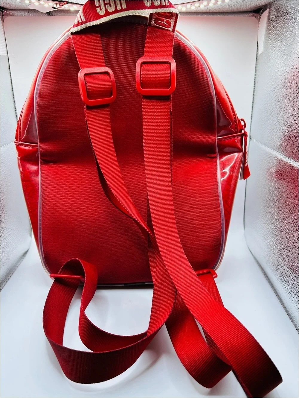 UGG Dannie II Red Clear Mini Backpack with Front Zip Pocket Discontinued GC